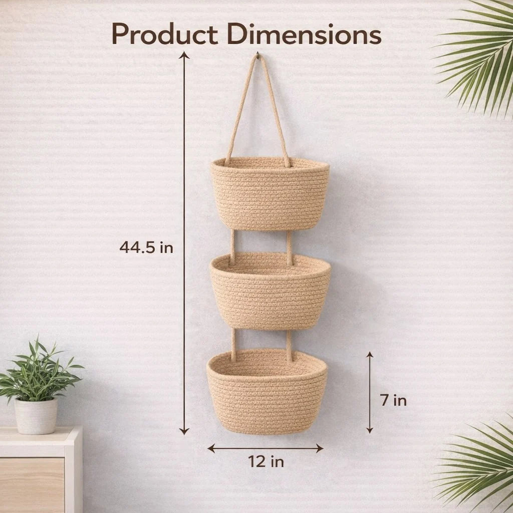 Viahomix™⏳【Limited Offer】50% OFF ! 🧺Woven cotton 3-Tier Over the Door Basket, Wall-Mounted Jute Storage Organizer🔥
