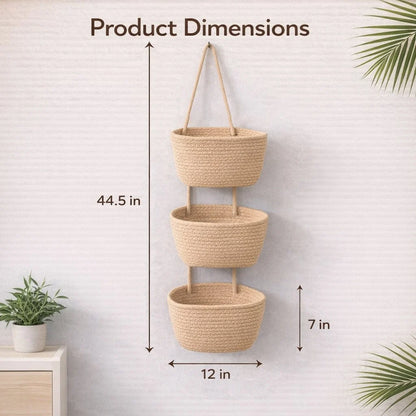 Viahomix™⏳【Limited Offer】50% OFF ! 🧺Woven cotton 3-Tier Over the Door Basket, Wall-Mounted Jute Storage Organizer🔥