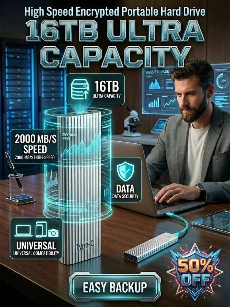Viahomix™⏳【Limited Offer】50% OFF !  16TB Large-Capacity Type-C Portable Mini SSD