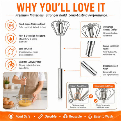 Viahomix™⏳【Limited Offer】50% OFF ! Stainless Steel Hand-Push Rotary Whisk – Effortless Mixing in Seconds!