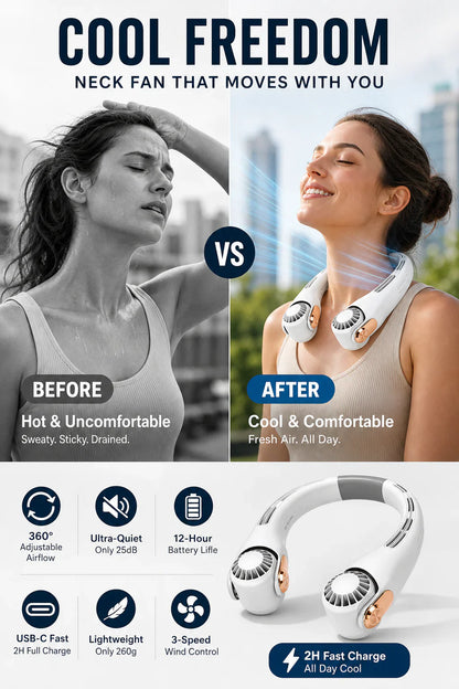 Viahomix™⏳【Limited Offer】50% OFF ! Neck Air Conditioner Fan – Ultra‑quiet, 360° rotating, 3 speeds. Hands‑free cooling, long battery. Summer essential! 😎🌬️