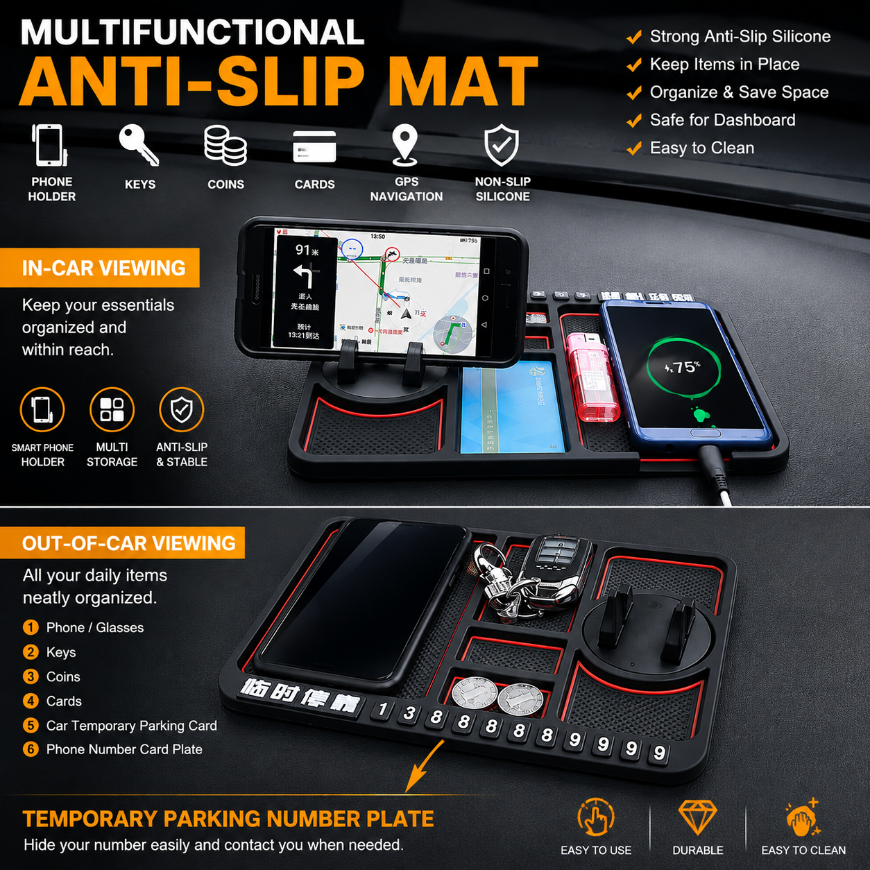 Viahomix™⏳【Limited Offer】50% OFF !  Car Anti-Slip Mat Panel Silicone Phone Holder