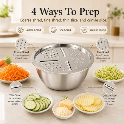 Viahomix™⏳【Limited Offer】50% OFF !  3-in-1 Multifunction Kitchen Strainer Set – Stainless Steel Wash, Drain & Slice Bowl for Fruits, Vegetables & Rice