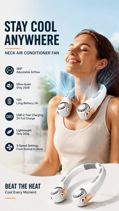 Viahomix™⏳【Limited Offer】50% OFF ! Neck Air Conditioner Fan – Ultra‑quiet, 360° rotating, 3 speeds. Hands‑free cooling, long battery. Summer essential! 😎🌬️