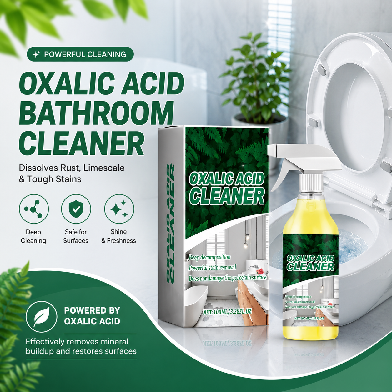 Viahomix™⏳【Limited Offer】50% OFF ! Molecular-Level Cleaning Tech! Oxalic Acid Bathroom Cleaner Dissolves Rust & Limescale 🚽✨