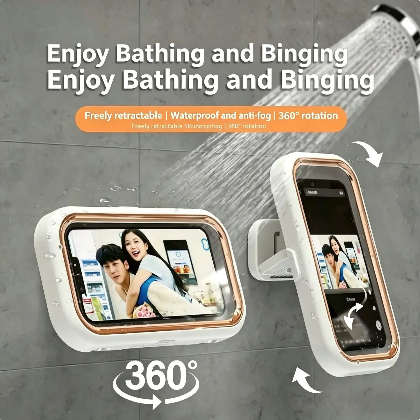 🎉2026 hot sell！360° Waterproof Shower Phone Holder – Anti-Fog Touch Screen Wall Mount