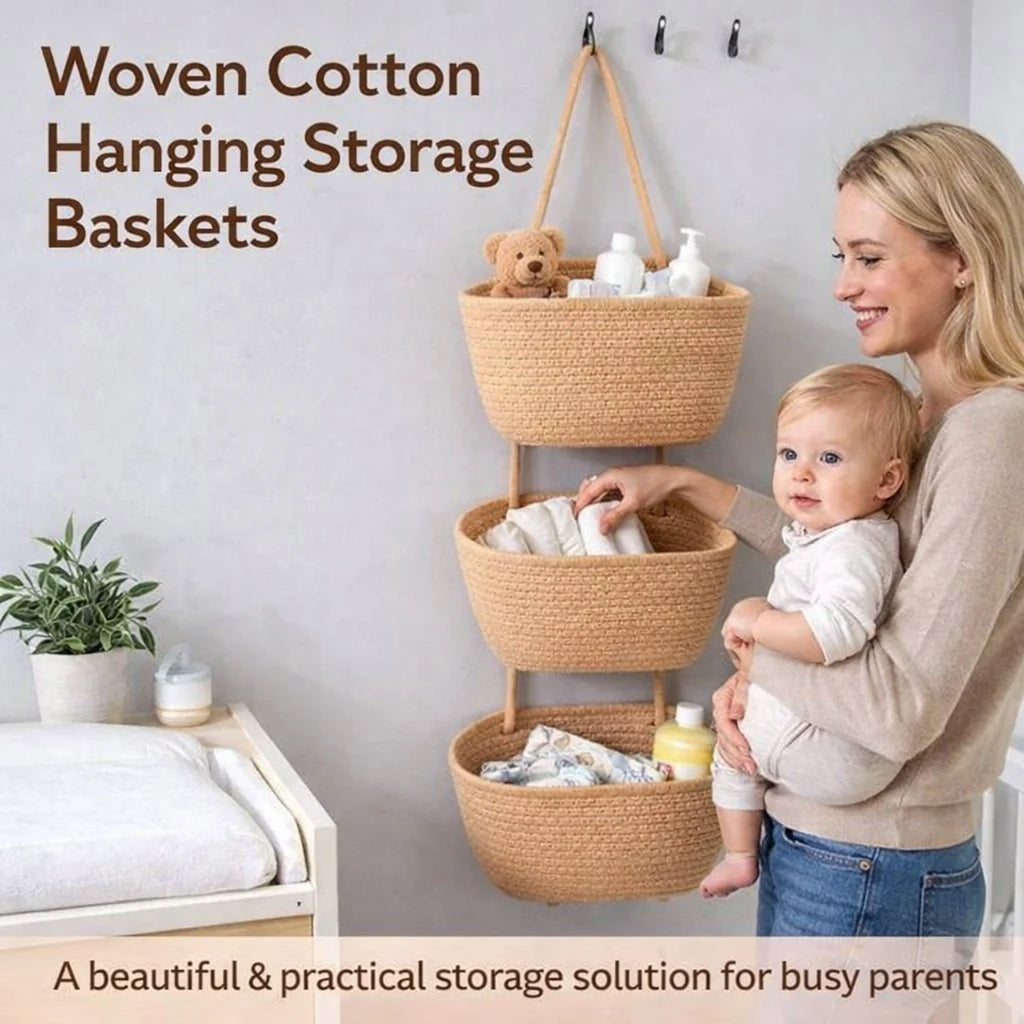 Viahomix™⏳【Limited Offer】50% OFF ! 🧺Woven cotton 3-Tier Over the Door Basket, Wall-Mounted Jute Storage Organizer🔥