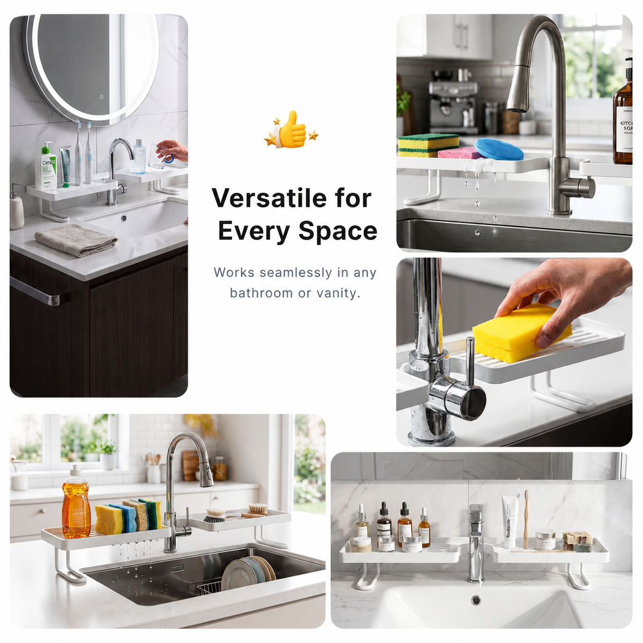 Viahomix™⏳【Limited Offer】50% OFF ! No-Drill Kitchen Sink Sponge Holder & Drain Rack