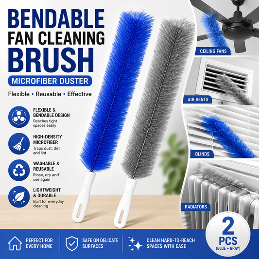 Viahomix™⏳【Limited Offer】50% OFF !  Bendable Fan Cleaning Brush – Reusable Microfiber Duster for Fans&Curtain